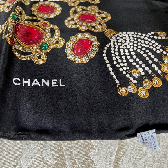 Authentic Black Chanel Jewel Silk Scarf - Picture 4 of 4